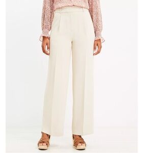 Ann Taylor LOFT Peyton High Rise Crepe Pleated Wide Leg Trouser Pant Beige 8